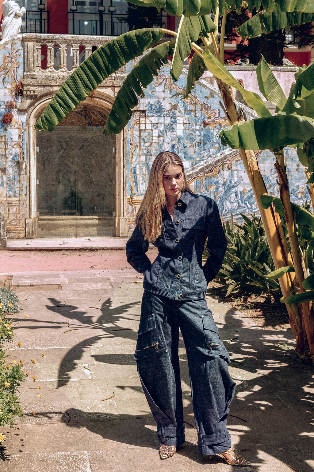 Tailored denim lace-up jacket