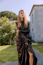 Dark brown satin gown