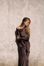 Dark brown satin gown