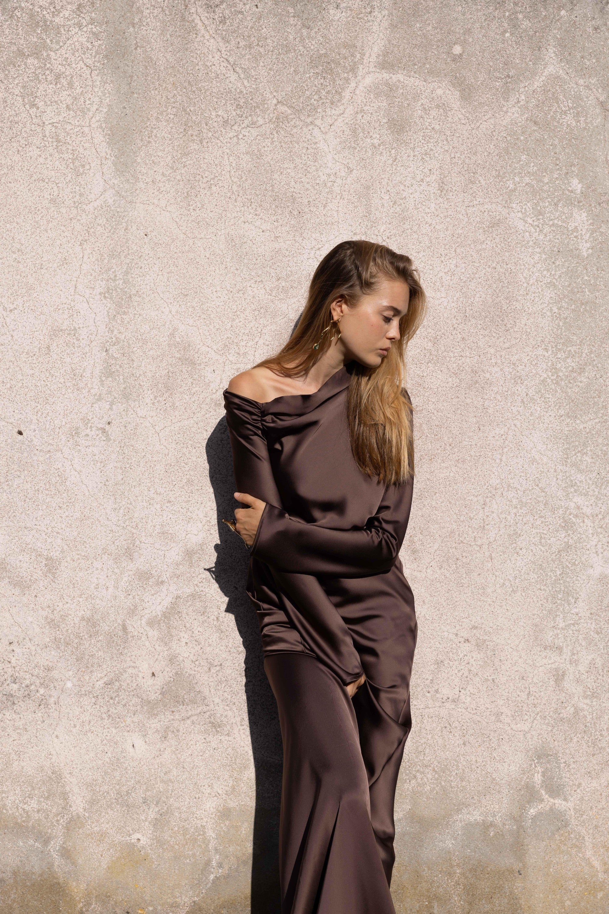 Dark brown satin gown