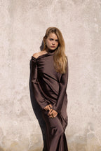 Dark brown satin gown